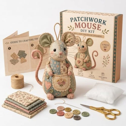 OZSZN Patchwork Mouse DIY Kit – Handmade Sewing Craft Set with Buttons & Fabric, Cute Mouse Ornament for Adults Beginners, Creative Animal Craft Project (W) by Unknown
