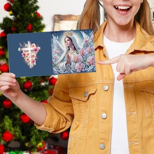 jinglinhh 6pcs Holy Mother Jesus Flowers Diamond Art Painting Greeting Cards with Envelopes, DIY Card Making Kits for Adults, Diamond Art Postcards Holiday Cards Craft Gifts - Image 7
