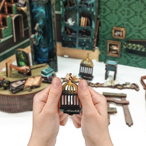 DIY Book Nook Kit 3D Wooden Puzzle DIY Miniature House Kit Magic Dollhouse Tiny House Bookshelf Dollhouse for Adults with LED Light- Snake House (SQ-41) - Image 6