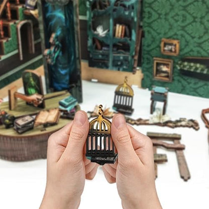DIY Book Nook Kit 3D Wooden Puzzle DIY Miniature House Kit Magic Dollhouse Tiny House Bookshelf Dollhouse for Adults with LED Light- Snake House (SQ-41) - Image 6