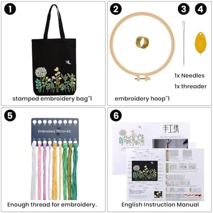 CREAWONDER Canvas Tote Bag Embroidery Kit with Pattern for Beginners, Arts and DIY Embroidery Crafts Kits for Adults, Include Instructions, Embroidery Hoops, Color Threads and Tool - Image 4