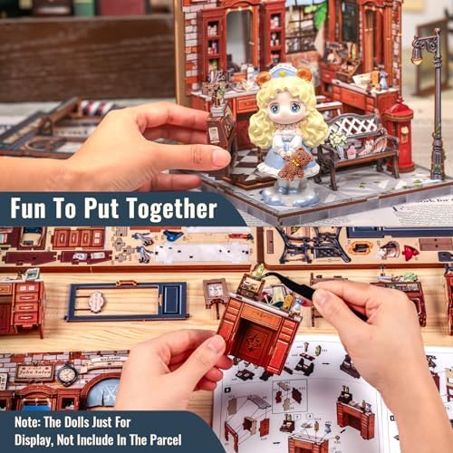 CUTEBEE Book Nook Kit - DIY Miniature House Dollhouse Kit for Adults, Booknook Hair Salon Barbershop Tiny House Bookshelf Decor 3D Wooden Puzzle, Gifts for Family and Friends (John's Hair Salon) - Image 6