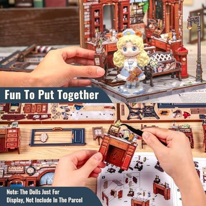 CUTEBEE Book Nook Kit - DIY Miniature House Dollhouse Kit for Adults, Booknook Hair Salon Barbershop Tiny House Bookshelf Decor 3D Wooden Puzzle, Gifts for Family and Friends (John's Hair Salon) - Image 6