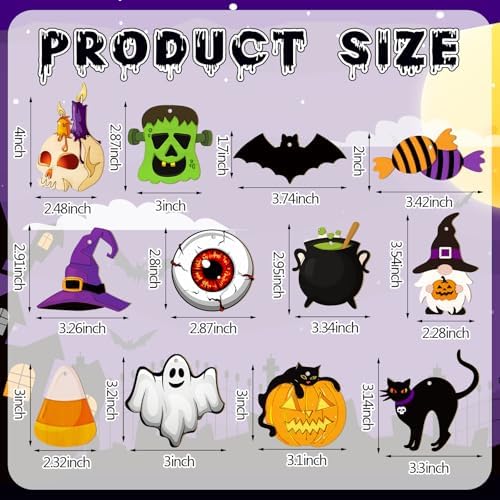 JellyArch 36 Pcs Halloween Wood Cutouts Crafts, Halloween Pumpkin Skull Bat Ghost Blank Unfinished Wooden Shape Slice, DIY Crafts Paint Hanging Ornaments for Party Decor - Image 3