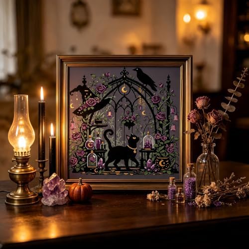Halloween Black Cat Stamped Cross Stitch Kits for Beginner 13.7x13.7 Inch - Image 4