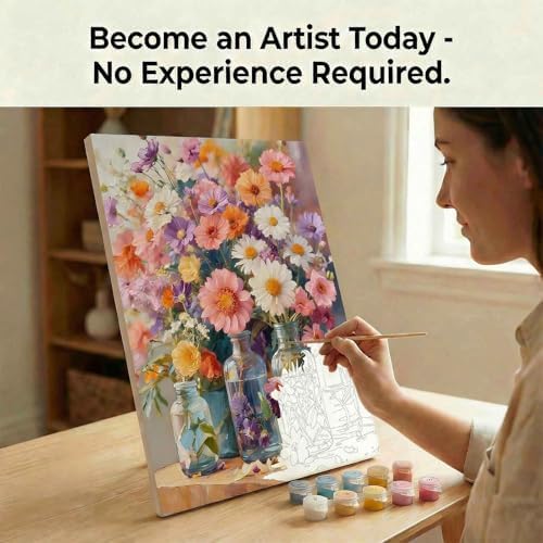 Amphol Paint by Numbers Kit for Adults - Boho Cosmos Floral DIY Paint by Number Canvas Art Kit, 16x20in Unframed Oil Painting by Number Kit, Relaxation and Home Decoration, Complete Acrylic Paint Set - Image 4