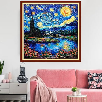 Redxing Stamped Cross Stitch Kits Embroidery kit for Beginners Adults Full Range of Embroidery Patterns Starter Kits DIY Printed Cross Stitch Kits Needlepoint Kits 11CT-Starry Night 18x18 inchs - Image 2