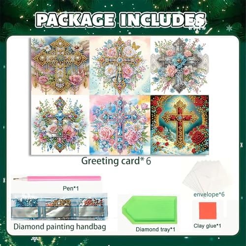 MaiYiYi 6 Pack DIY Cross Diamond Painting Greeting Cards Kit - Image 7