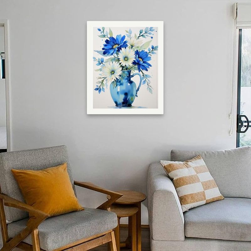 Still Life Paint by Numbers Kit for Adults - DIY Blue and White Flowers in Jug Painting on Canvas 16x20 Inches, Acrylic Paint Set, Suitable for Beginners, Art for Home Decoration or Gifts - Image 4