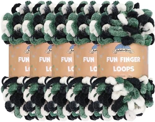 JubileeYarn Fun Finger Loops Yarn - White Black Green - 5 Skeins by BambooMN