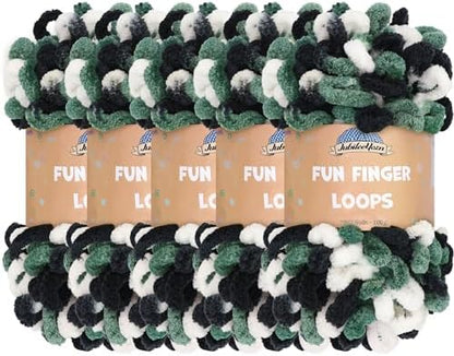 JubileeYarn Fun Finger Loops Yarn - White Black Green - 5 Skeins by BambooMN