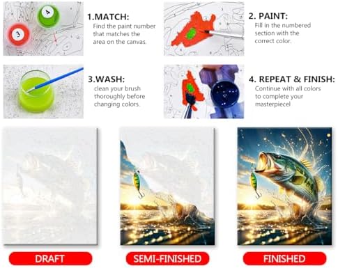 TUMOVO Largemouth Bass Paint by Numbers Kit Adults Fishing - Image 4