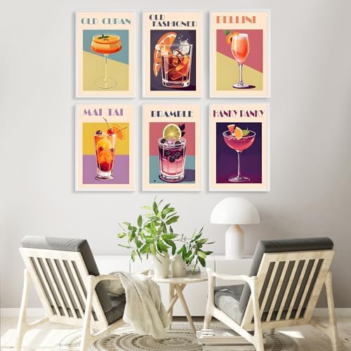 Fountor 6 Pack Paint by Numbers Kit for Adults Beginner, Cocktail Adult Paint by Number Kits on Canvas Without Frame, Cocktail Oil Painting by Numbers for Home Decor Gift 8” W x 12”L - Image 2
