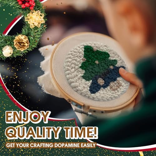yuegool 6PCS Christmas Punch Needle Coasters Kit,Easy DIY Punch Needle Embroidery Kit for Beginners Adults Kids Including Patterns, Tools, Yarns, Hoop, Instruction, Coaster Holder Art Craft Supplies - Image 5