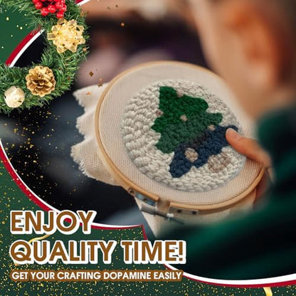 yuegool 6PCS Christmas Punch Needle Coasters Kit,Easy DIY Punch Needle Embroidery Kit for Beginners Adults Kids Including Patterns, Tools, Yarns, Hoop, Instruction, Coaster Holder Art Craft Supplies - Image 5