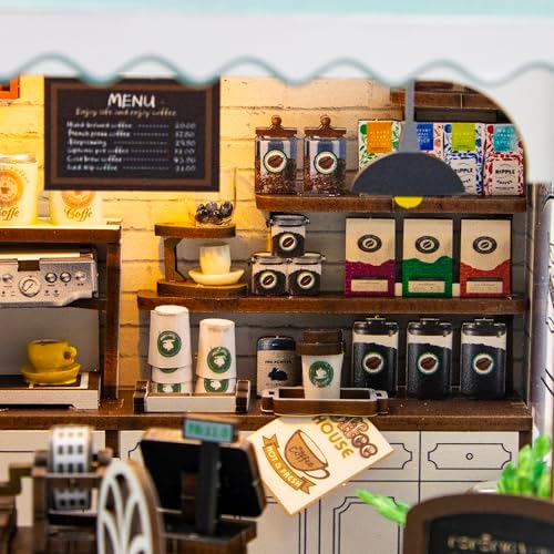 Miniature Coffee Shop Kits DIY for Adults and Teens, Miniature House Book Nook with Lights, Craft Kit for Family and Friends - Image 4