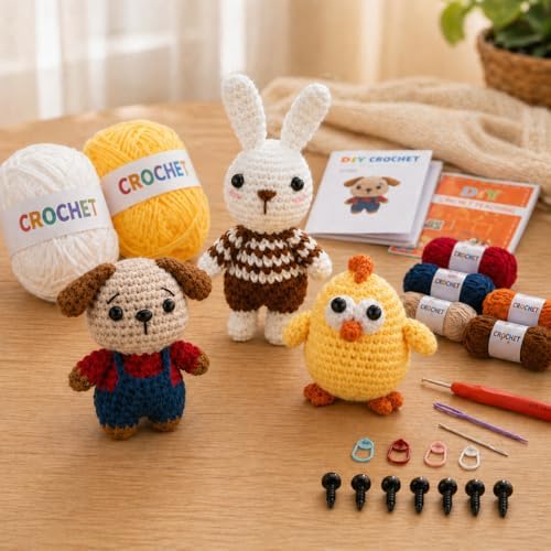 Xanlon Crochet Kit for Beginners,3pcs Animals Knitting Beginner Starter Kit - Image 7