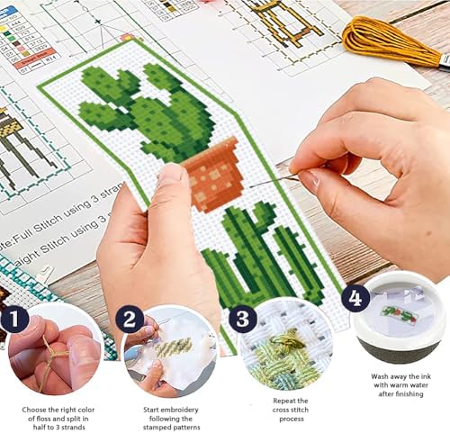 ACRNIGHEET 6PCS Cactus Cross Stitch Bookmark Kit for Beginner Stamped Cross Stitch Kits for Adults DIY Embroidery Bookmark Kits Crossstitch Kits Adult with Instructions Hand Craft Gift 11CT - Image 4