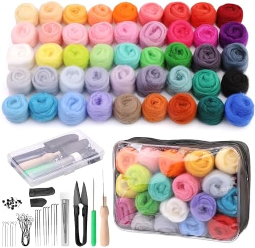SOCNITC 45 Colors Needle Felting Kits Needle Felting Supplies with Tools by SOCNITC