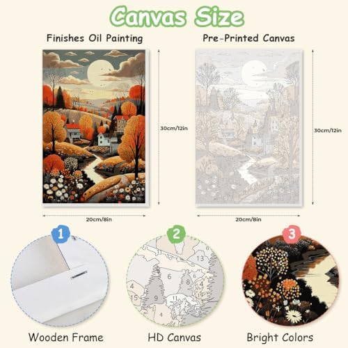 Spandrel Framed Paint by Numbers Kit for Adult Autumn Countryside, Adult Paint by Number Kits on Canvas Village Landscape, DIY Acrylic Oil Fall Painting by Numbers for Home Wall Decor, 8x12in - Image 2