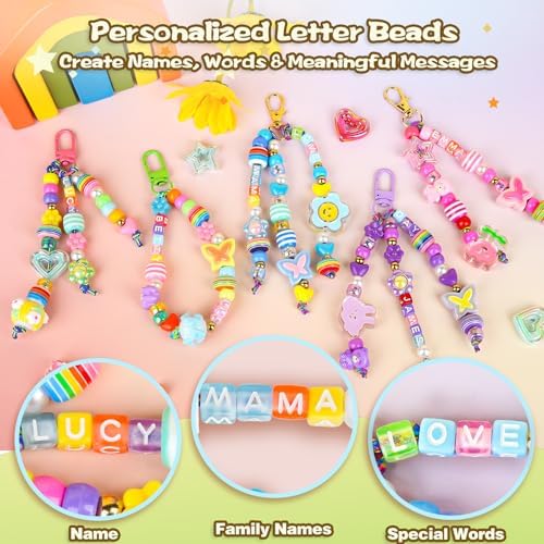 Ecoofor 633 PCS Beaded Keychain Making Kit, Acrylic Alphabet Letter Beads with Heart, Star & Flower Charms for DIY Jewelry, Bag Charm & Keychain Accessories Craft Supplies - Image 4