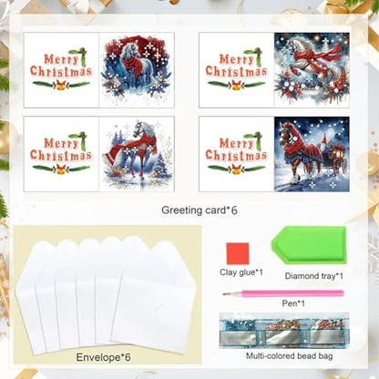 Diamond Art Painting Cards,6 Pack Gem Art Greeting Cards with Envelopes, 5D Diamond Dots Kits Birthday Cards Making Kits for Adults Family Friends Birthday Gifts(Christmas Horse) - Image 6