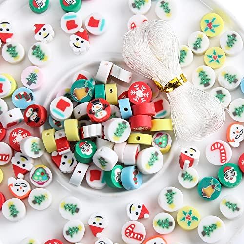 100pcs 10MM Mixed Christmas Beads Polymer Clay Spacer Beads for Women Jewelry Making DIY Bracelet Necklace Accessories Gift (Christmas) by LUBINGSHINE
