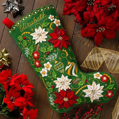 Bucilla Felt Applique 18" Stocking Making Kit, Poinsettia Elegance, Perfect for Holiday DIY Arts and Crafts, 89684E - Image 3