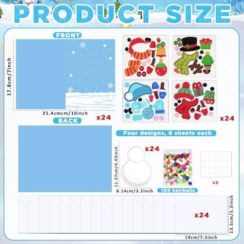 24 Sets Christmas Winter Card Making Craft Kit for with Envelopes DIY 3D Snowman Cards Crafts Make Your Own Greeting Card Making Supplies for Holiday Xmas Party Home Classroom Decor Activities - Image 2