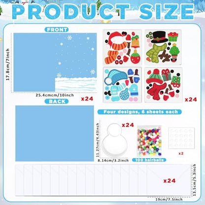 24 Sets Christmas Winter Card Making Craft Kit for with Envelopes DIY 3D Snowman Cards Crafts Make Your Own Greeting Card Making Supplies for Holiday Xmas Party Home Classroom Decor Activities - Image 2
