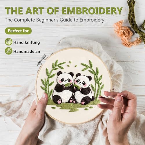 Santune Beginners Embroidery Kit for Adult Needlepoint Cross Stitch Kits Needle Point Sets with Panda Embroidery Patterns, Includes Step-By-Step Instructions and Accessories - Image 2