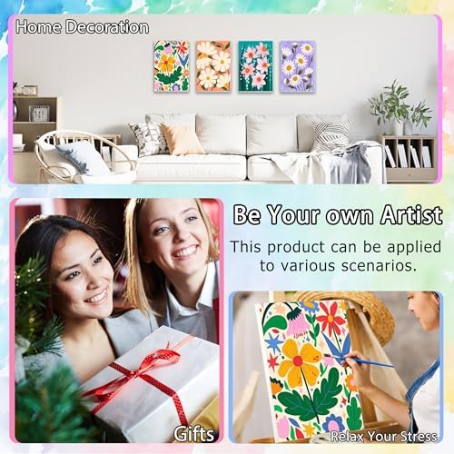 Ycydilirab 4 Pack Flowers Paint by Numbers Kit for Adults with Framed Wooden Easel - Flower Adult Paint by Number,Paint by Number Canvas for Adults Gifts Home Wall Decor 8×12 inch - Image 7