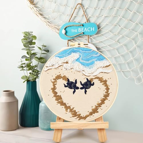 Crafmanoe Beach Embroidery Kits for Beginners Adults, Coastal Stamped Cross Stitch Kits for Beginners Adults, Hand Embroidery Needlepoint Starter Kits, Valentine's Day Gift for Women (Video Tutorial) - Image 4