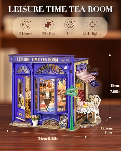 ROBOTIME DIY Miniature House Kit, Bakery Diorama House, Tiny House Kit for Adults, Mini Dollhouse Kit with Furniture Birthday Christmas Craft Hobbies Gift for Family/Friends (Leisure Time Tea Room) - Image 6