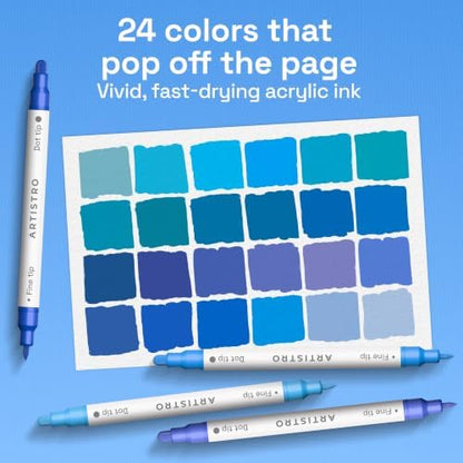 ARTISTRO Blue Tones Dual-Tip Acrylic Paint Marker Pens - Set of 24 - Image 2