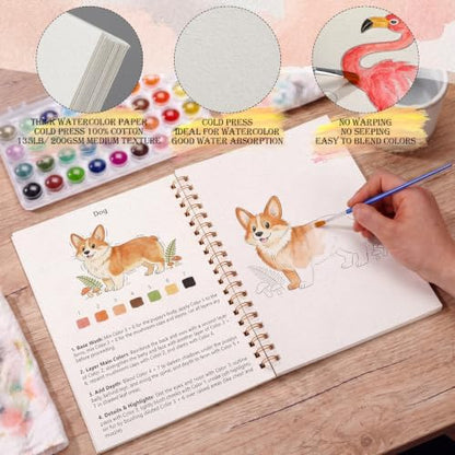 Landhoow Animals Watercolor Workbooks, Water Coloring Book for Adult Beginners 14 Animal Designs Friendly Painting Arts Crafts Exploration Gifts for Birthday Back to School - Image 3