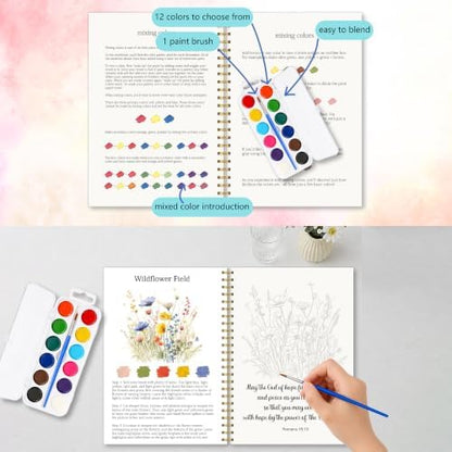 Bible Flowers Watercolor Workbook, Christian Painting Book with 12 Designs - Image 4