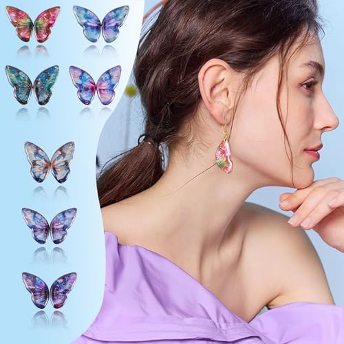 FASHEWELRY 14Pcs Resin Butterfly Wing Charms for Earring, Gradient Insect Wing Pendants Colorful Feather Wings Charms with Gold Foil for Jewelry Making - Earring Hooks & Jump Rings - Image 4