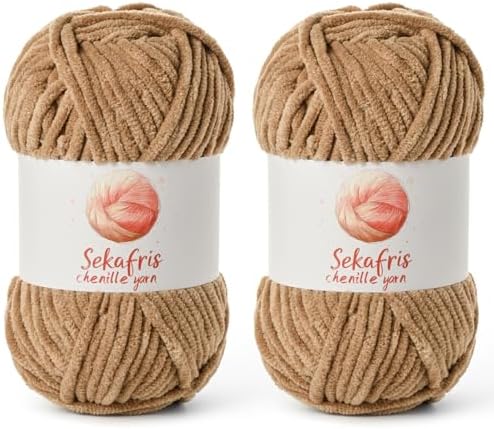 Chenille Yarn for Crocheting Size 5 Bulky Yarn 2 Pack Deep Khaki by Sekafris