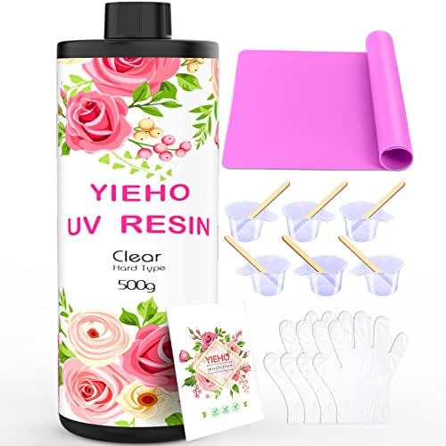 YIEHO 500g UV Resin Kit-Bulk Crystal Clear Hard UV Fast Curing Epoxy Resin Supplies with Mat for Craft Jewelry Making by YIEHO