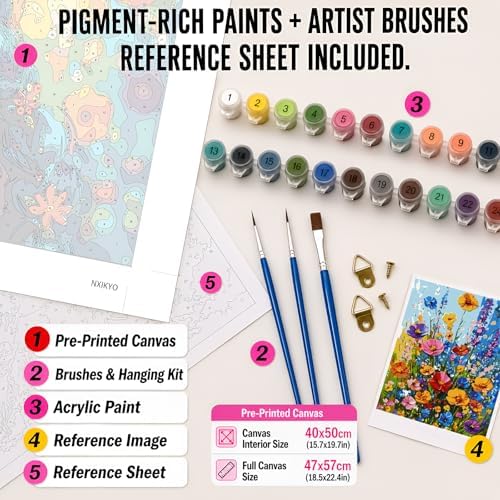 NXIKYO Wild Flowers Paint by Numbers Kit for Adults Beginner, Colorful Adult Paint by Number Kits on Canvas, DIY Acrylic Oil Easy Painting by Numbers for Home Wall Decor 16 X 20 inch (Without Frame) - Image 2