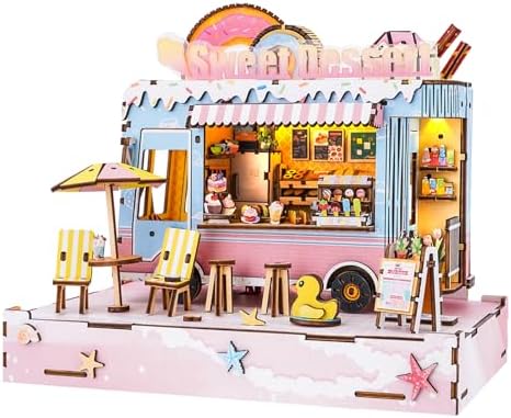 DIY Miniature House Kit (Sweet Dessert Truck) Tiny Dollhouse Kits for Adults to Build, Mini Model Kits with LED, Wooden Adults Crafts Puzzles, Birthday Gifts for Family Friends by Cutywood
