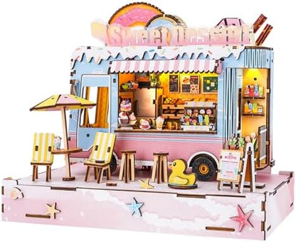 DIY Miniature House Kit (Sweet Dessert Truck) Tiny Dollhouse Kits for Adults to Build, Mini Model Kits with LED, Wooden Adults Crafts Puzzles, Birthday Gifts for Family Friends by Cutywood