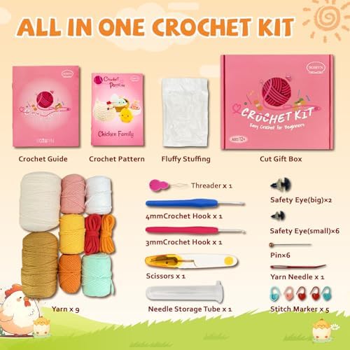 SGIBYN Crochet Kit for Beginners, Chicken Animals Amigurumi Set with Video - Image 3