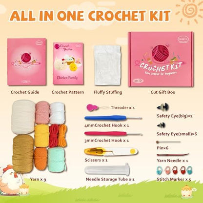 SGIBYN Crochet Kit for Beginners, Chicken Animals Amigurumi Set with Video - Image 3