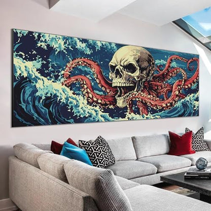 VAIIEYO Paint by Numbers Kit for Adults Octopus, Skull Paint by Numbers, Large Size Painting Kit Canvas Drawing Paintwork for Beginner Arts Craft for Home Wall Decor 12x31 inch(Without Frame) - Image 2