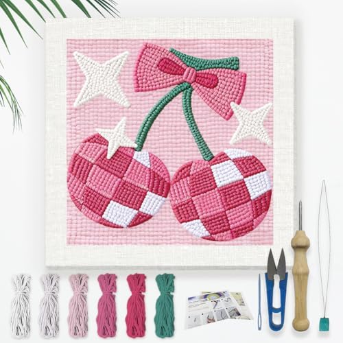 DOODLREAM Cherry Disco Ball DIY Punch Needle Embroidery Kit for Beginner by Doodlream