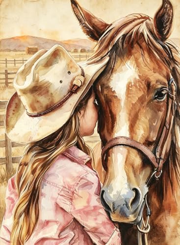 Girl Hugging Chestnut Horse Paint by Numbers Kit for Adults Beginner by YOLENIX