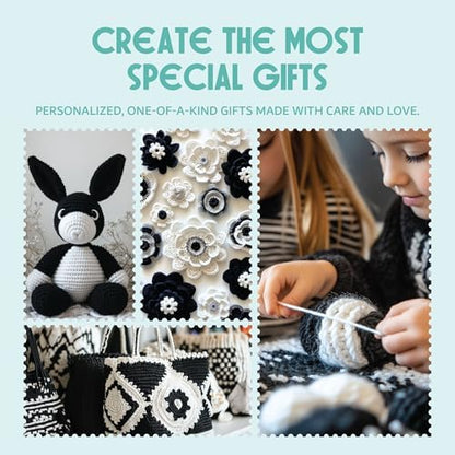 Mira Handcrafts Crochet Set for Beginners – 264 Yards Soft, Premium Acrylic Yarn for Crocheting – 12 Black and White 10g Skeins – Strong, Lightweight Yarn for Knitting and DIY Crafts for Kids & Adults - Image 7