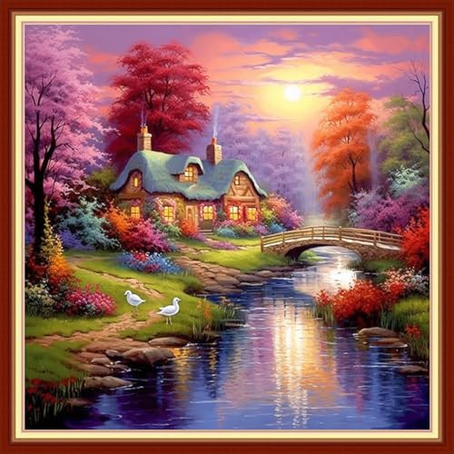 Joyhoor Stamped Cross Stitch Kits for Beginners, Needlepoint Kits for Adults, 11CT Counted Embroidery Kits-Dream Home 18x18 inchs by JoyhoorCrossStitchKits